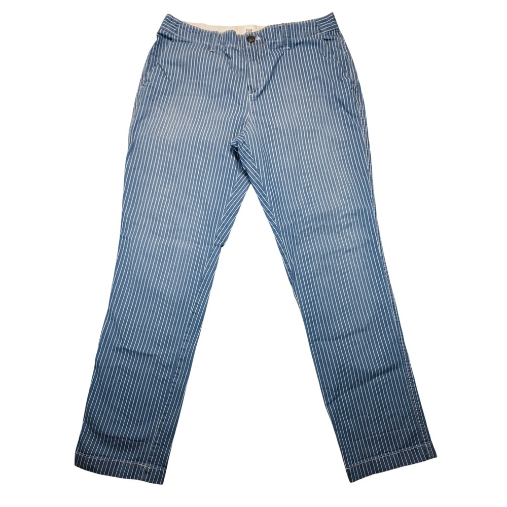 Gap Womens Girlfriend Chino Pants Blue White Vertical Stripe Size 8 Stretch